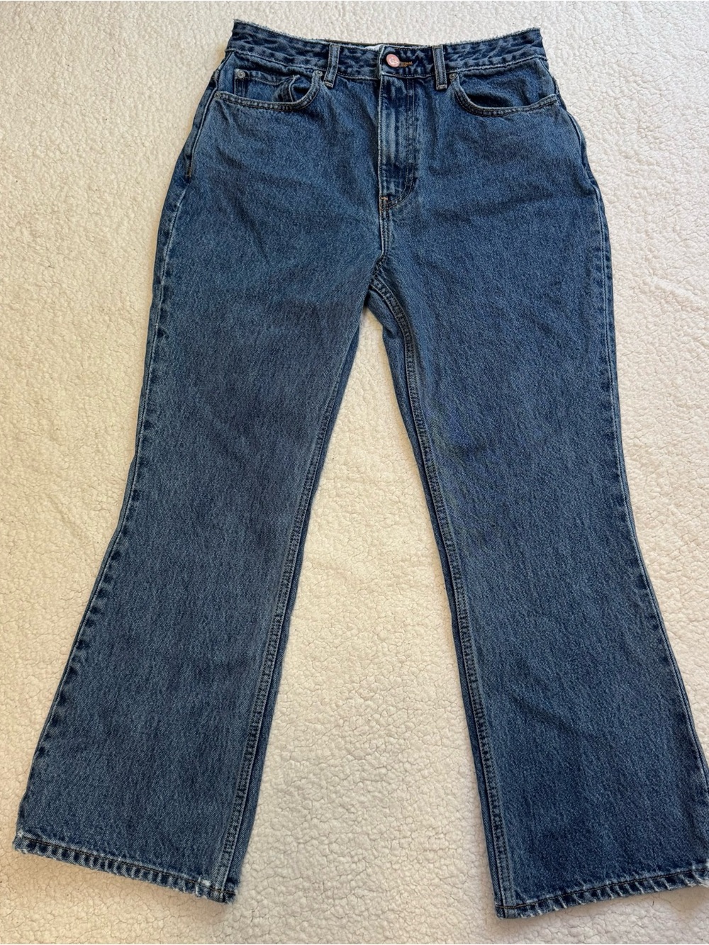 GANNI Betzy Blue Cropped High Rise Flare Jeans Size29W/32L 100% Organic Cotton